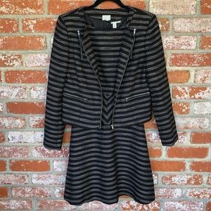 Halogen Stripe Weave Fit & Flare Dress and Jacket
